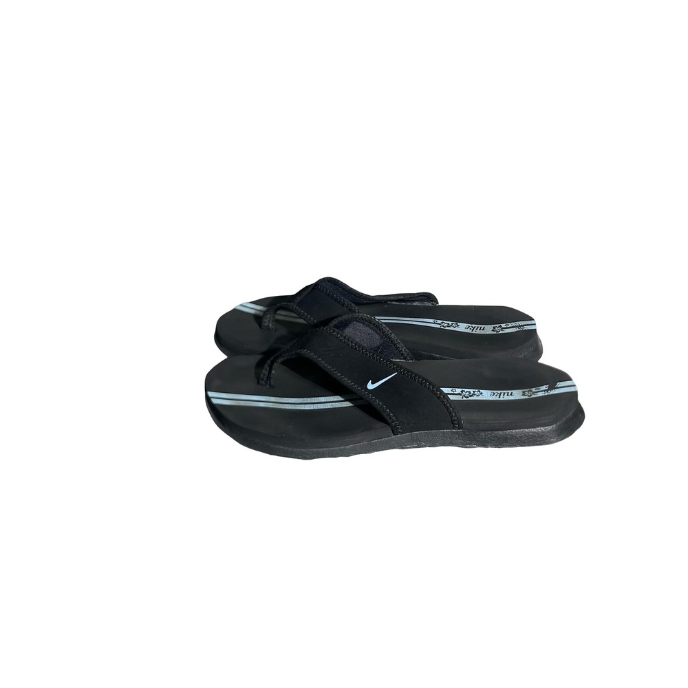Nike Womens Flip Flops Black Light Blue Floral Stripe Sandals 310896-041 Size 7 - Picture 6 of 12